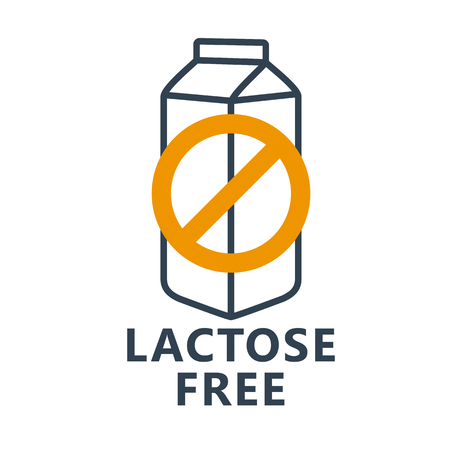 Lactose free icon - milk package icon with ban sign, dairy package labelのイラスト素材