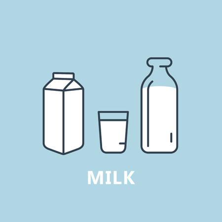Dairy products icon - milk package, bottle and glass of milkのイラスト素材