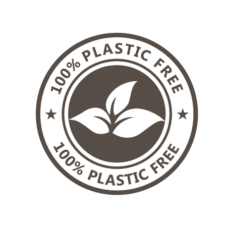 Plastic free product icon - eco seal for non toxic pack with leavesのイラスト素材