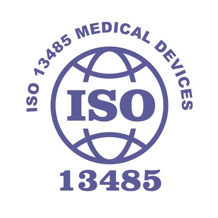 ISO 13485 stamp sign - medical devices, quality management systems and requirements for regulatory purposesのイラスト素材