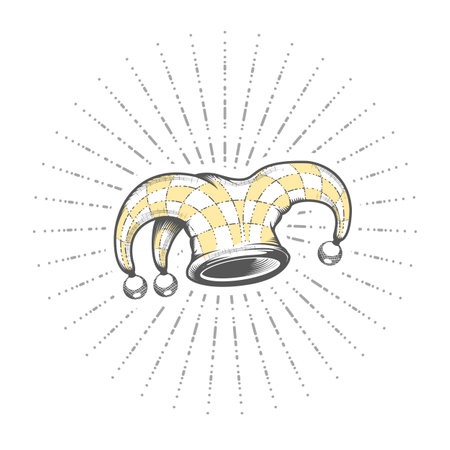 Jester hat, fools' day symbol, joker hat with bells, harlequin headwear in graphic style, vectorのイラスト素材