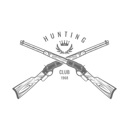 Sport shooting emblem with crossed rifles, old hunting guns label, firing club seal, vectorのイラスト素材