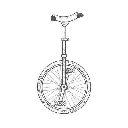 Vintage circus unicycle, one wheel bicycle, monowheel bike in graphic style, vectorのイラスト素材