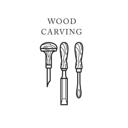 Wood carving tools icon, logo with chisels, timber engraving emblem, vectorのイラスト素材