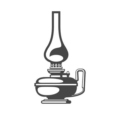 Antique oil lantern, oil lamp or kerosene camping light silhouette, vectorのイラスト素材