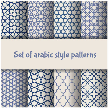 Set of Moroccan and Arabic style patterns, wallpaper and backgrounds with arabesque oriental ornament, vectorのイラスト素材