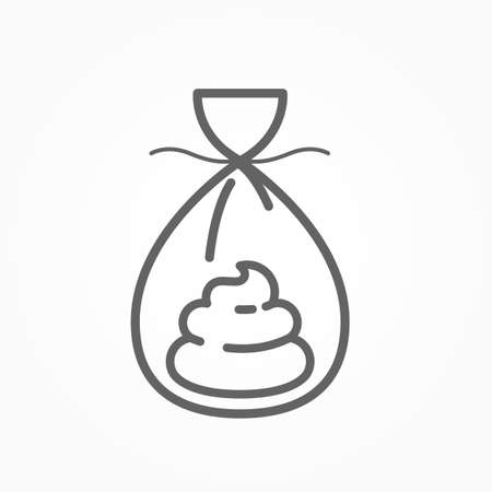 Excrements in plastic bag, poop clean up icon, stool test symbol, line style, vectorのイラスト素材