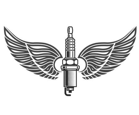 Winged spark plug, car service  emblem,  engine sign, vectorのイラスト素材