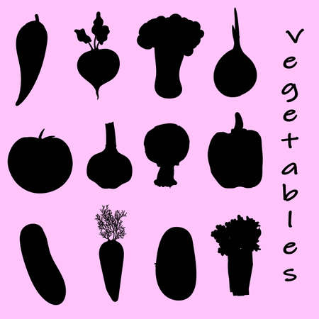 Black and white illustration. Set of different fresh vegetables.のイラスト素材