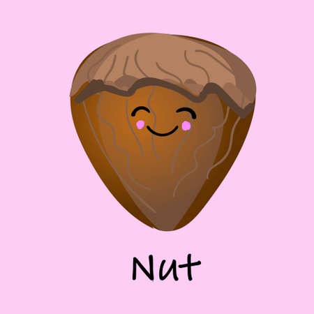 Funny cartoon almond nut character with brown dried fur coat with separated elements for vegetarian and healthy eatingのイラスト素材