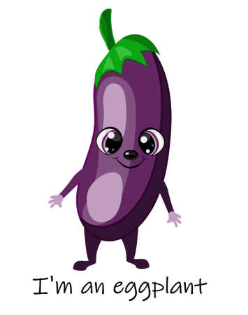 Shiny violet or purple eggplant vegetable cartoon character with happy smiling face showing thumb , for agriculture or vegetarian cooking designのイラスト素材