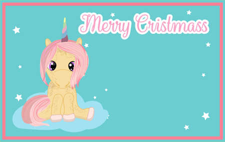 New year card with cute pink unicorn. There is a place for your text.のイラスト素材
