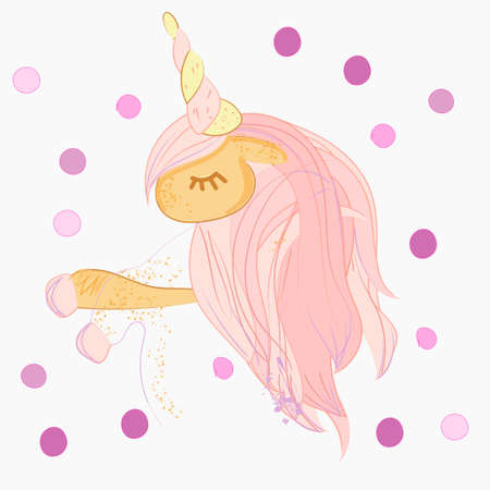 Cute cartoon little white baby horse with pink hair, beautiful pony princess character, vector illustration isolated on white.Magic cute baby unicorn, my little princess quote poster, greeting card, vのイラスト素材