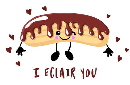 Eclair brewing cake. Sweet eclair with chocolate glaze and custard cream. Tasty dessert. Bread baked...