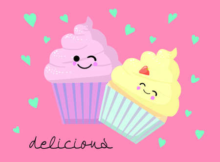 Vector illustration of various cartoon style pieces of cake.のイラスト素材