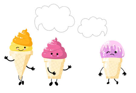 desserts are talking. meme for postcard. three types of ice creamのイラスト素材