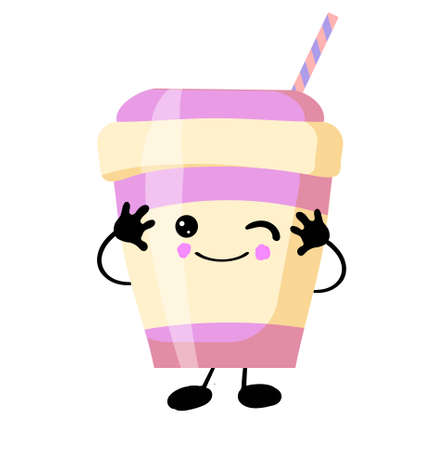 milkshake with eyes and a smile on a white backgroundのイラスト素材