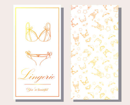 pattern for Fashionable women's lingerie collection, vector illustration sketch. BRAND STYLE of women's lace underwear, panties, bras, corsets, bodies, garters, stockings, pajamas,の写真素材