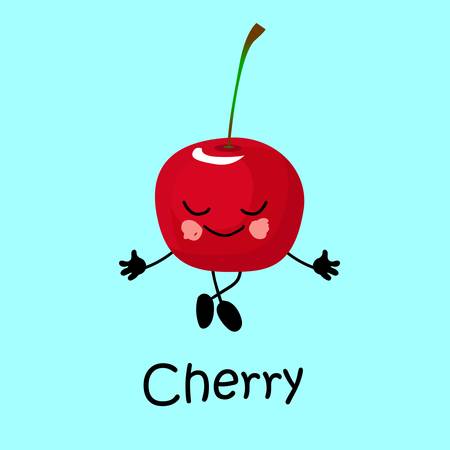 Fruit Cherry Character with face and smile. Card for teaching children. Healthy and wholesome foodのイラスト素材