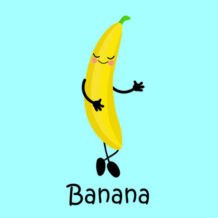 tropical fruit banana. Character with a face and a smile. Card for teaching children. Healthy and wholesome foodのイラスト素材