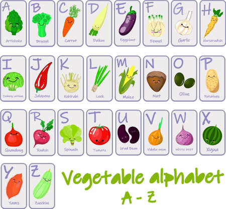 vegetables. A large collection of characters. The alphabet is all letters in English. Interactive flashcards for kidsのイラスト素材