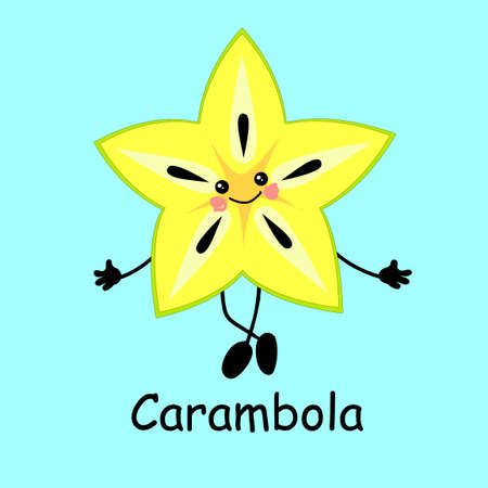 Carambola character. icon for the product. Healthy food. Exotic Tropical Fruits.のイラスト素材