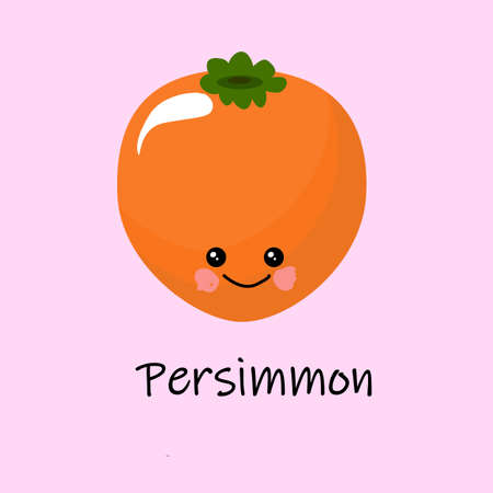 Cute persimmon character. Ripe orange persimmon fruit isolated on a pink background.のイラスト素材