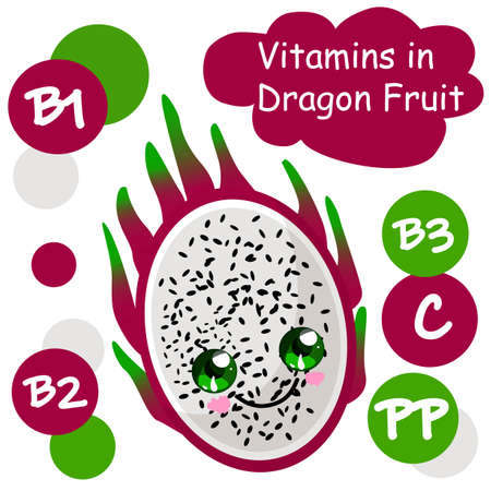 Dragon fruit. Pitaya. character . The benefits of fruit. Healthy food. Vitamins and mineralsのイラスト素材