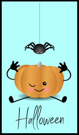 Funny pumpkins are playing. Happy Halloween Postcardのイラスト素材