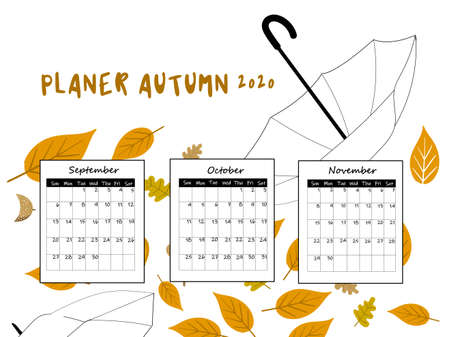 Glider 2020 autumn for three months September, November, December. Children's schedule of the day. Scandinavian styleのイラスト素材