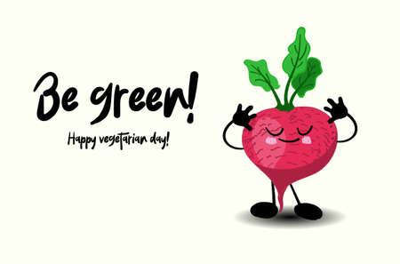 Greeting card for World Vegetarian Day and Vegan. Cute vegetables characters and funny lettering....