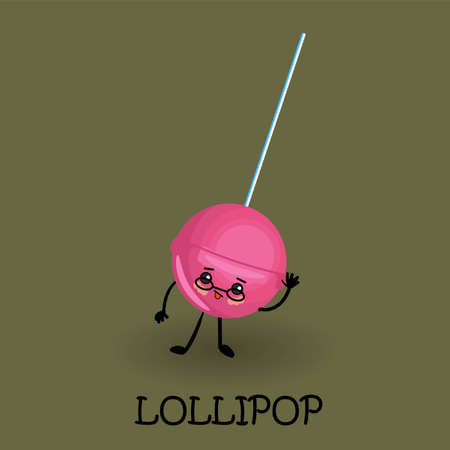 lollipop candy character with face and smile. Kawaii sweets and dessertsのイラスト素材