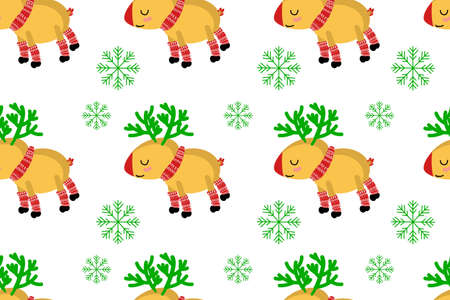 Christmas seamless pattern. Reindeer and snowflakes.のイラスト素材