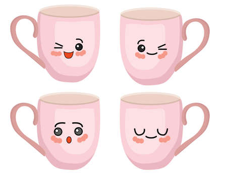 Lovely cups. Set of different emotions. Winter hot drink.のイラスト素材