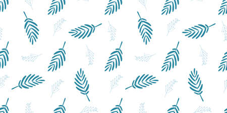 BLUE LEAVES ON A WHITE BACKGROUND. DELICATE SEAMLESS PATTERN. FASHIONABLE COLORS OF 2020.のイラスト素材