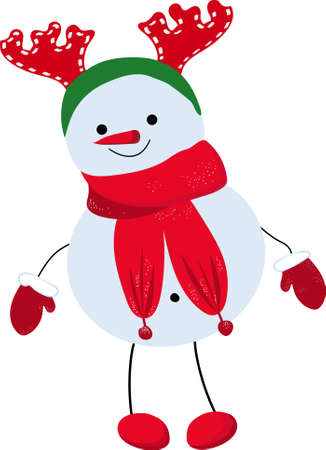Cute snowman illustration in flat style. Winter symbol, icon. Christmas or New Year greeting card design elementのイラスト素材
