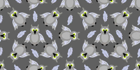 Seamless pattern magic and sorcery. Owl. Gray bird.のイラスト素材