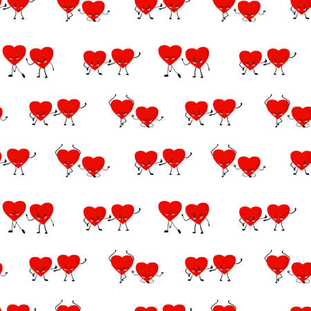 Valentine's day pattern. Red hearts on a white background vector illustration. Heart cute character. Cartoon style. Love and friendship. Textile and wrapping paper design.のイラスト素材