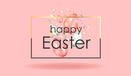 EASTER SALE. banner. chicken on a yellow background. Happy easter. Poster or postcard horizontal format. Spring break. Bright colours. Realistic design.のイラスト素材