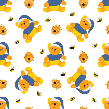 Winnie-the-pooh seamless pattern. Toys isolated on a white background. Plush witch. Fairy-tale heroes. Book characters. Teddy bear.のイラスト素材