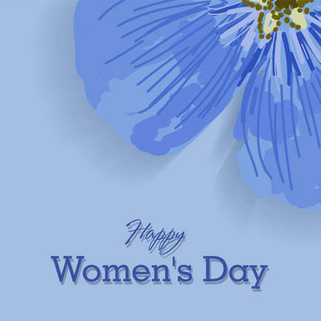 International Women's Day. greeting card, poster or flyer with the inscription. Blue flower. Happy Women's Day Spring break and holidays.のイラスト素材