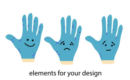 Warning poster. Hands in medical latex gloves.Novel Coronavirus 2019. Pneumonia disease. CoVID-19 Virus outbreak spread..のイラスト素材