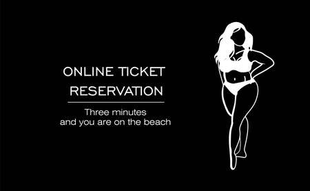 booking and buying tickets online. ONLINE SERVICE OF TOURIST SERVICES. Journey. black woman in a swimsuitのイラスト素材