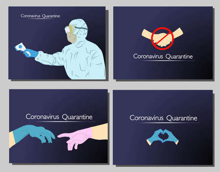 Coronavirus in the world. Set of quarantine posters. New Coronavirus 2019-nKoV , a man in a white...