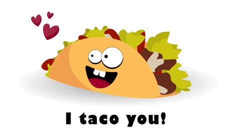 Taco character. Mexican food. Funny tacos with eyes. Vector illustration.のイラスト素材