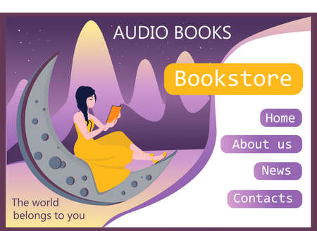 Beautiful Girl. Template for the site. Landing page. Audiobook concept. Books online.のイラスト素材
