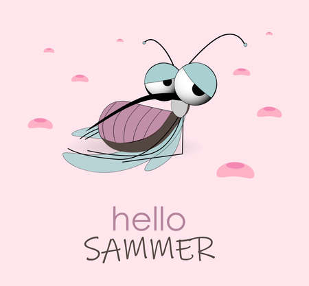 Hello summer. The mosquito drank blood and lies. Insect pest. Mosquito bite. Danger of disease transmission.のイラスト素材