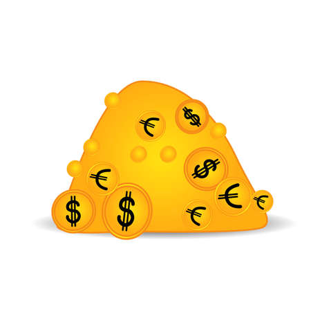 Coins mountain. A lot of money. Many kopecks are piled up. Vector illustration. Finances and Savings. The accumulation of cash.のイラスト素材