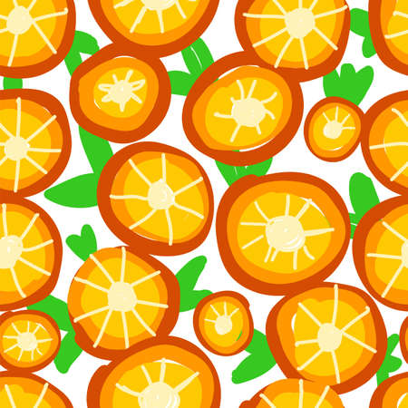 Bright summer background. Orange seamless pattern. Orange circles. Fruits.のイラスト素材