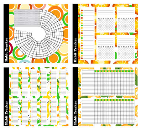 habits tracker, bullet magazine. Tracker template for day planning. Vector illustration. Useful habits. Self controlのイラスト素材